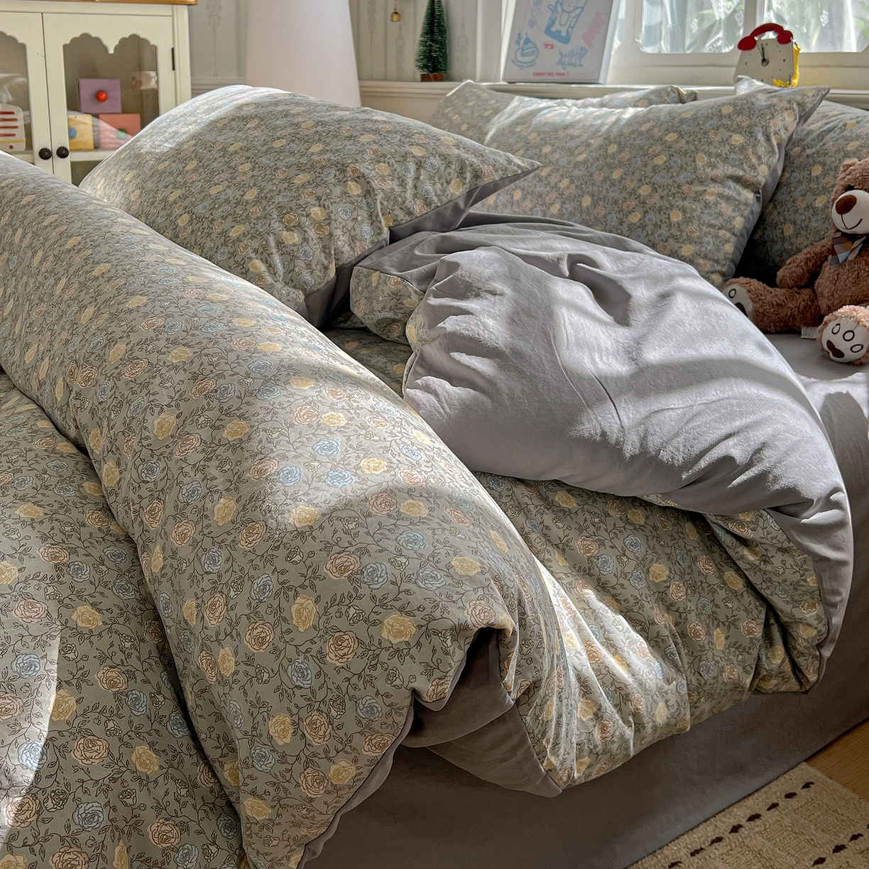 91家纺网 家纺一手货源 找家纺 凯洛奇 2026新款A类仿棉四件套古法水洗棉小清新印花四件套单被套系列 曼塔玫瑰