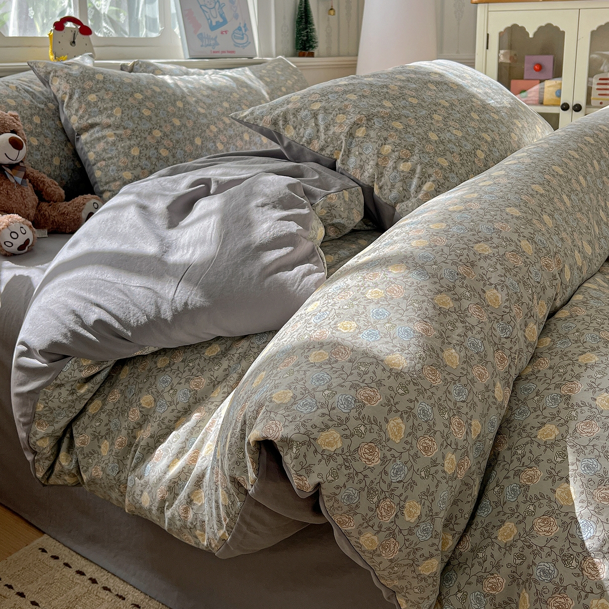 91家纺网 家纺一手货源 找家纺 凯洛奇 2026新款A类仿棉四件套古法水洗棉小清新印花四件套单被套系列 曼塔玫瑰