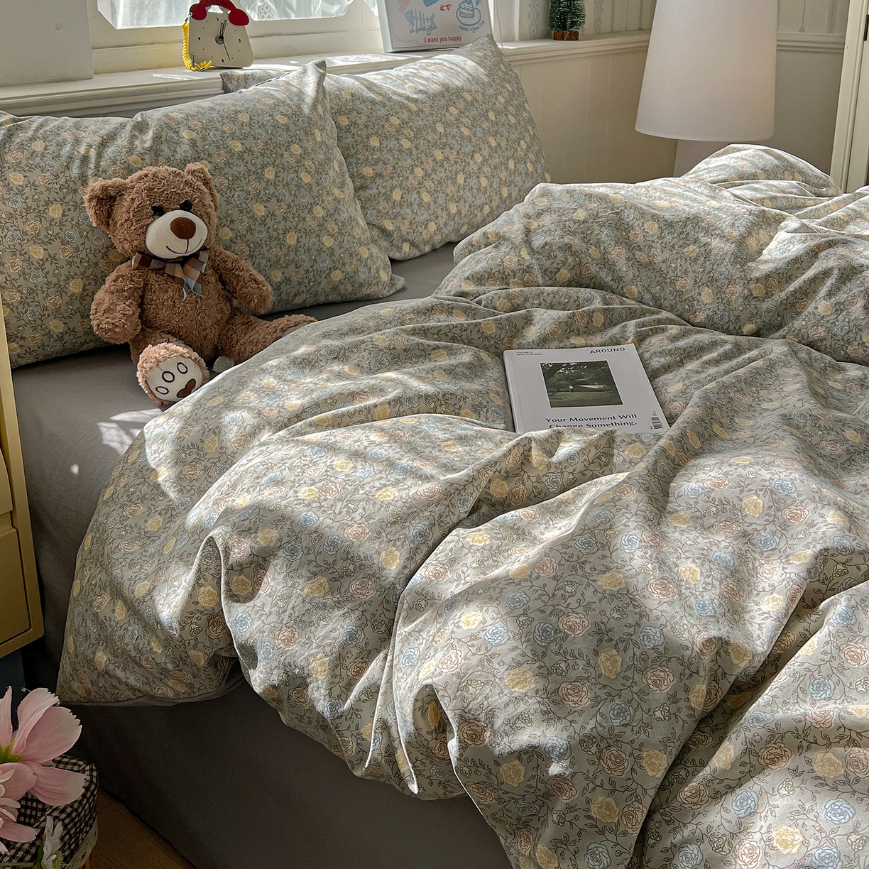 91家纺网 家纺一手货源 找家纺 凯洛奇 2026新款A类仿棉四件套古法水洗棉小清新印花四件套单被套系列 曼塔玫瑰