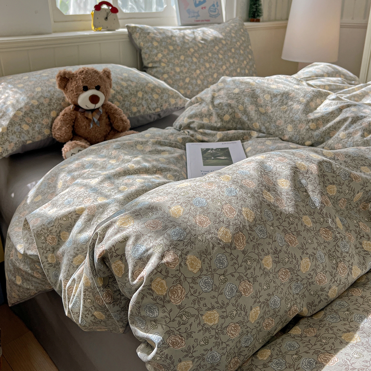 91家纺网 家纺一手货源 找家纺 凯洛奇 2026新款A类仿棉四件套古法水洗棉小清新印花四件套单被套系列 曼塔玫瑰