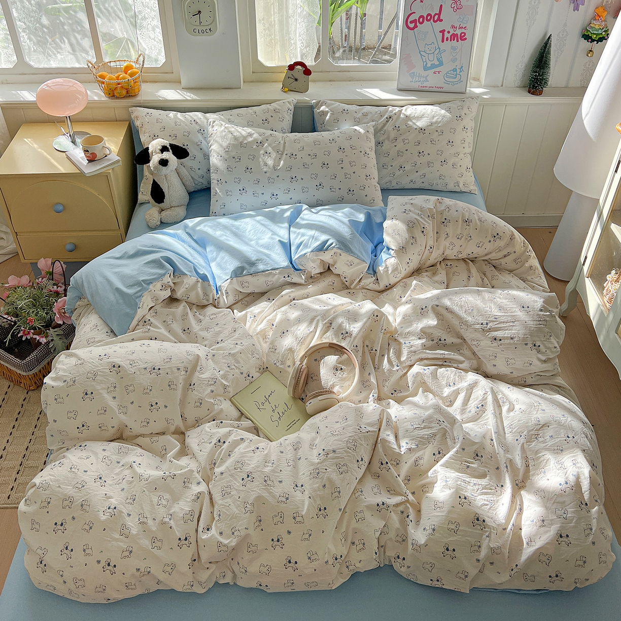 91家纺网 家纺一手货源 找家纺 凯洛奇 2026新款A类仿棉四件套古法水洗棉小清新印花四件套单被套系列 萌宠国度