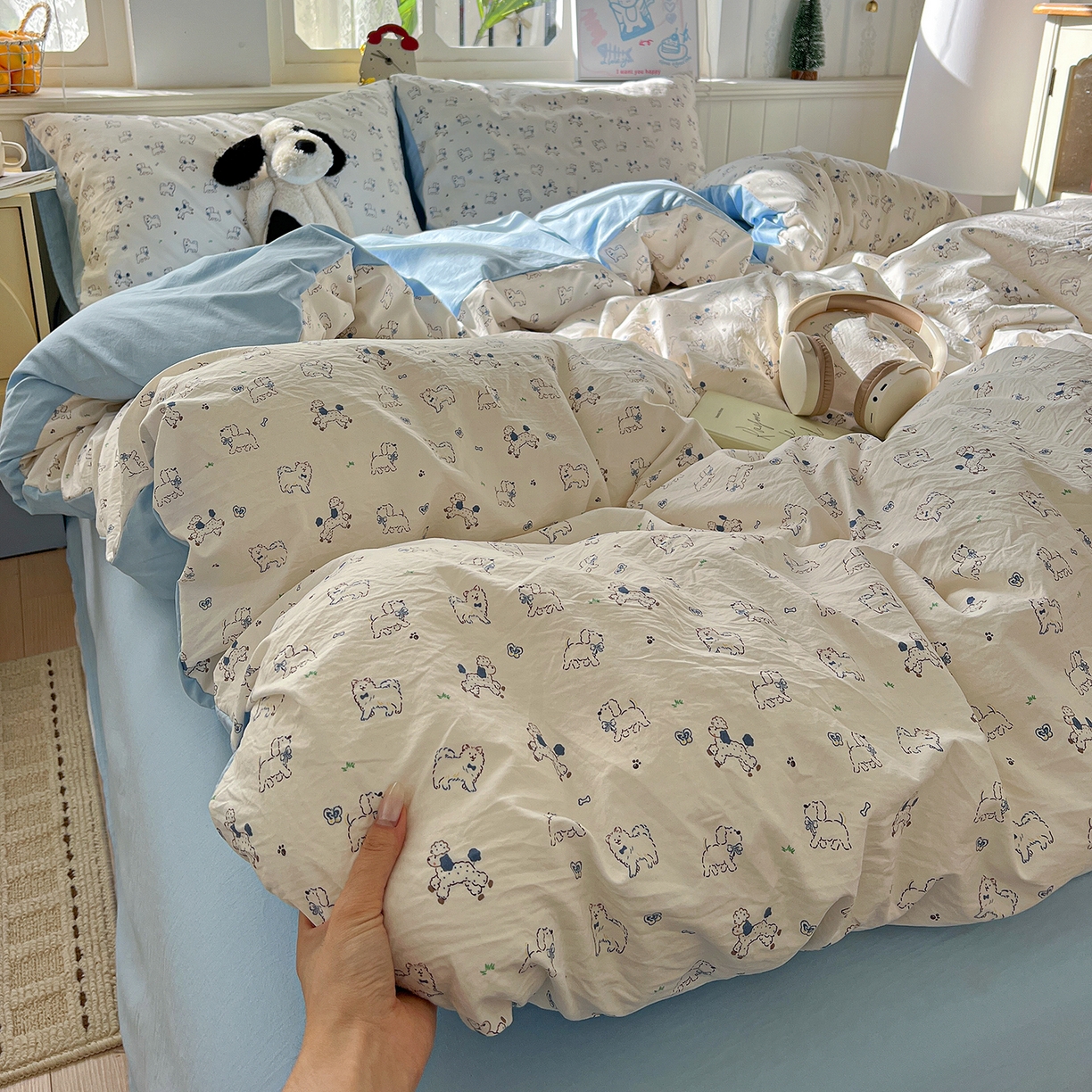 91家纺网 家纺一手货源 找家纺 凯洛奇 2026新款A类仿棉四件套古法水洗棉小清新印花四件套单被套系列 萌宠国度