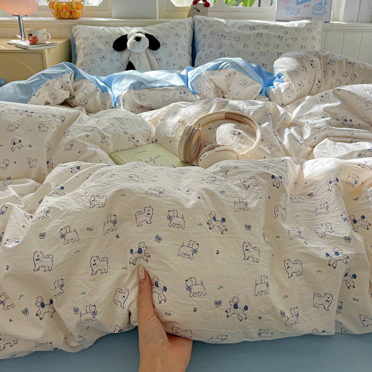 91家纺网 家纺一手货源 找家纺 凯洛奇 2026新款A类仿棉四件套古法水洗棉小清新印花四件套单被套系列 萌宠国度