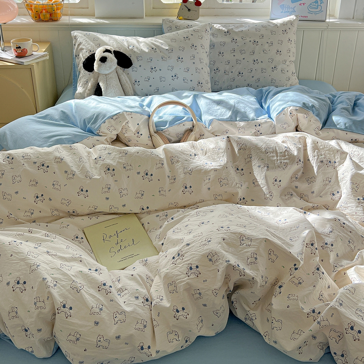 91家纺网 家纺一手货源 找家纺 凯洛奇 2026新款A类仿棉四件套古法水洗棉小清新印花四件套单被套系列 萌宠国度