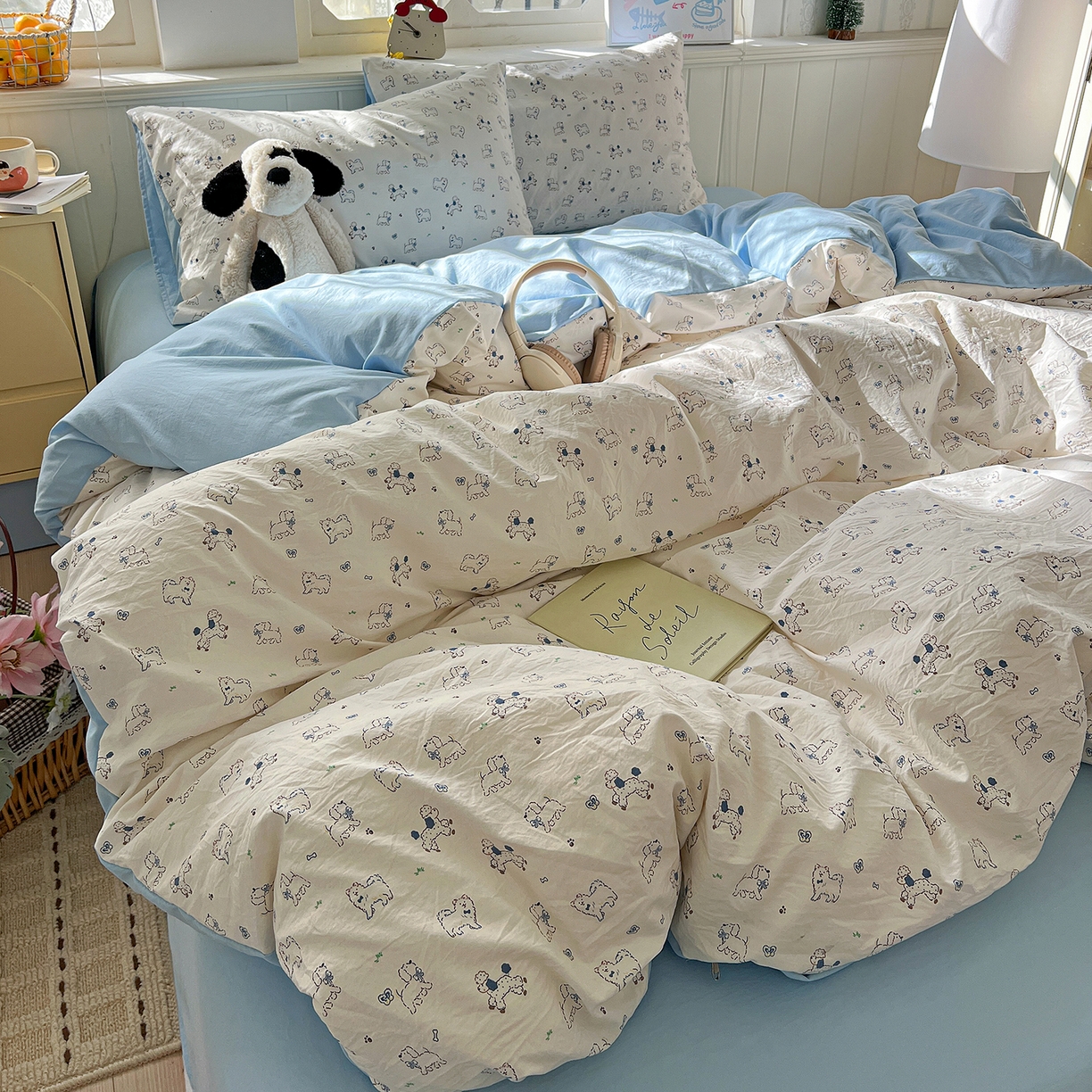 91家纺网 家纺一手货源 找家纺 凯洛奇 2026新款A类仿棉四件套古法水洗棉小清新印花四件套单被套系列 萌宠国度