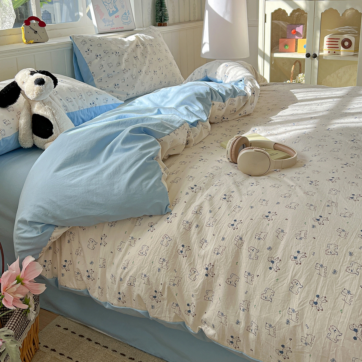 91家纺网 家纺一手货源 找家纺 凯洛奇 2026新款A类仿棉四件套古法水洗棉小清新印花四件套单被套系列 萌宠国度