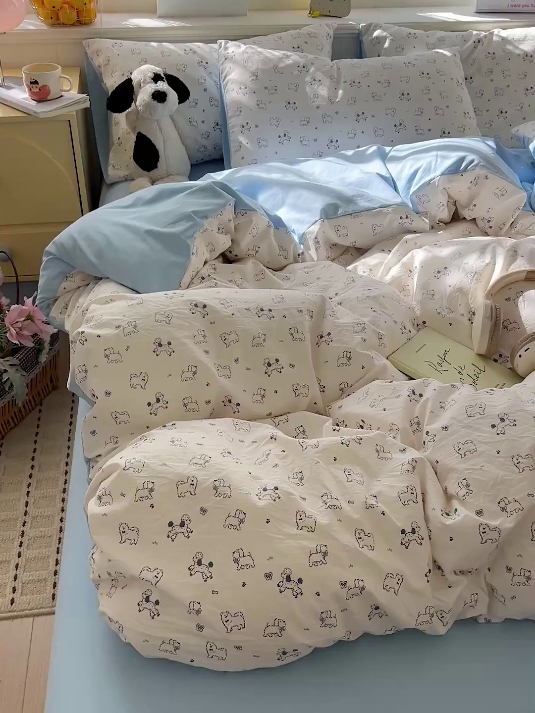 91家纺网 家纺一手货源 找家纺 凯洛奇 2026新款A类仿棉四件套古法水洗棉小清新印花四件套单被套系列 萌宠国度