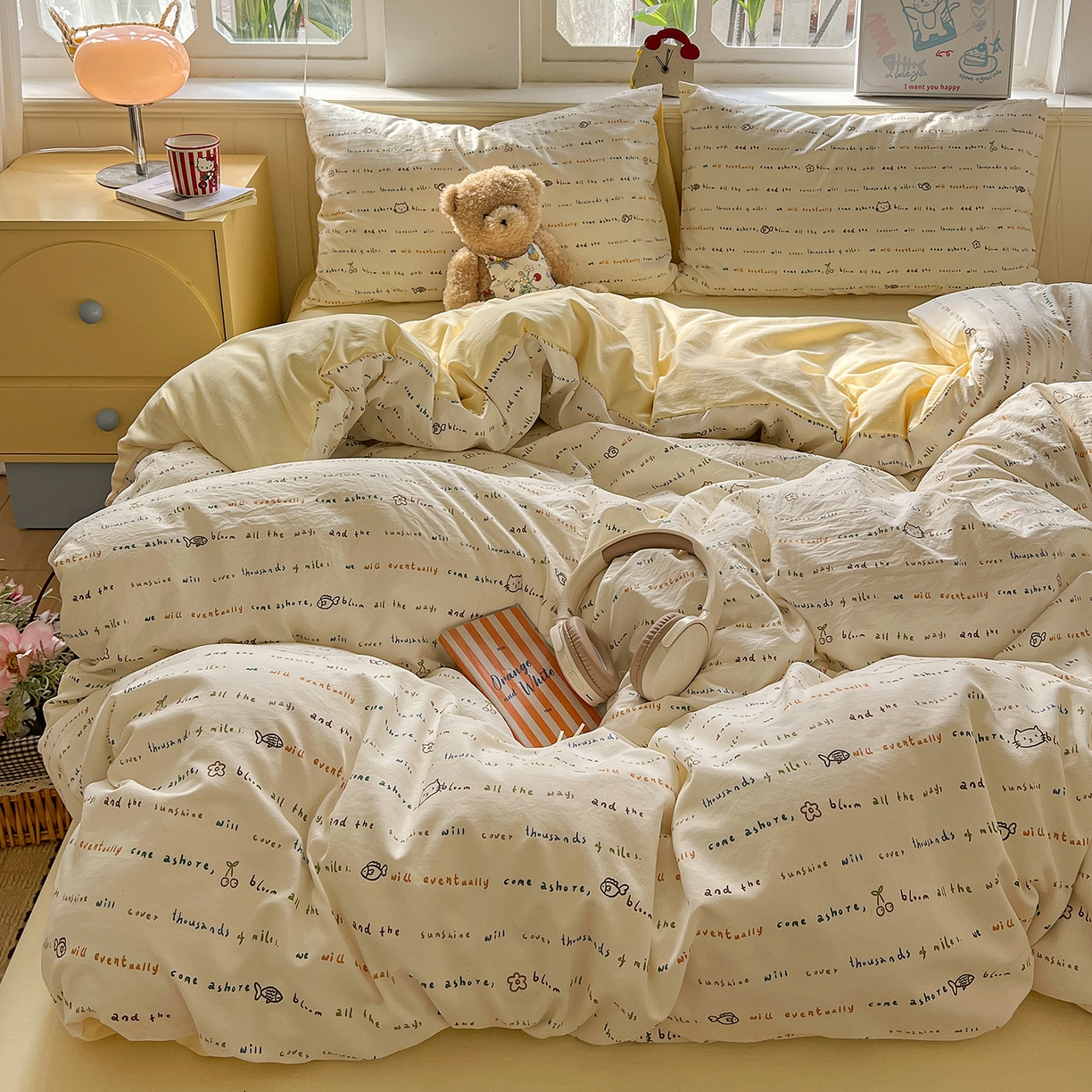 91家纺网 家纺一手货源 找家纺 凯洛奇 2026新款A类仿棉四件套古法水洗棉小清新印花四件套单被套系列 梦回甜心