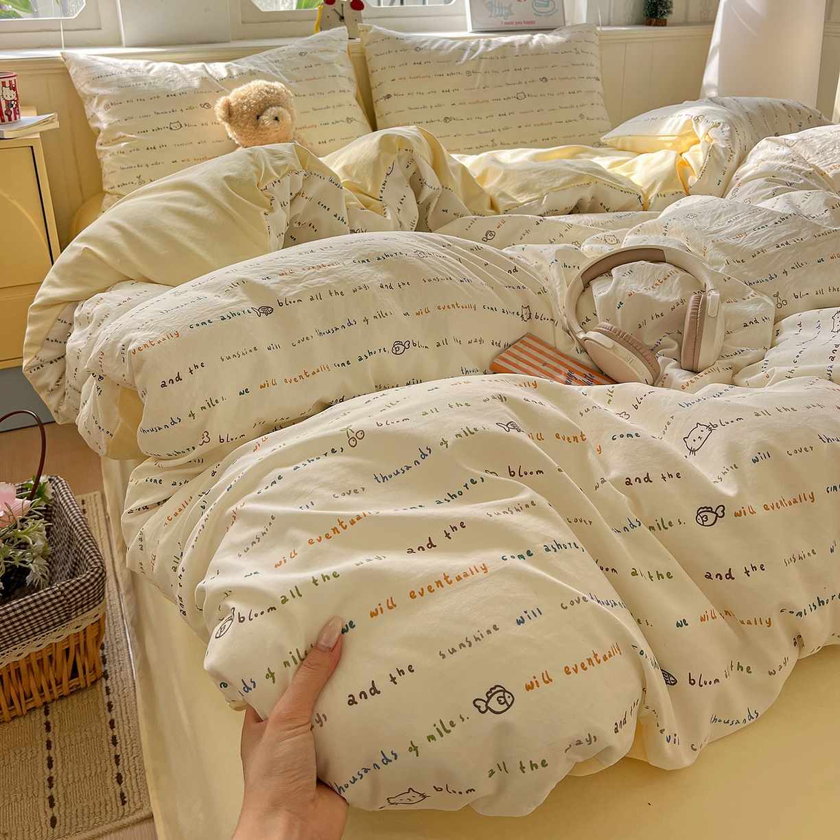 91家纺网 家纺一手货源 找家纺 凯洛奇 2026新款A类仿棉四件套古法水洗棉小清新印花四件套单被套系列 梦回甜心