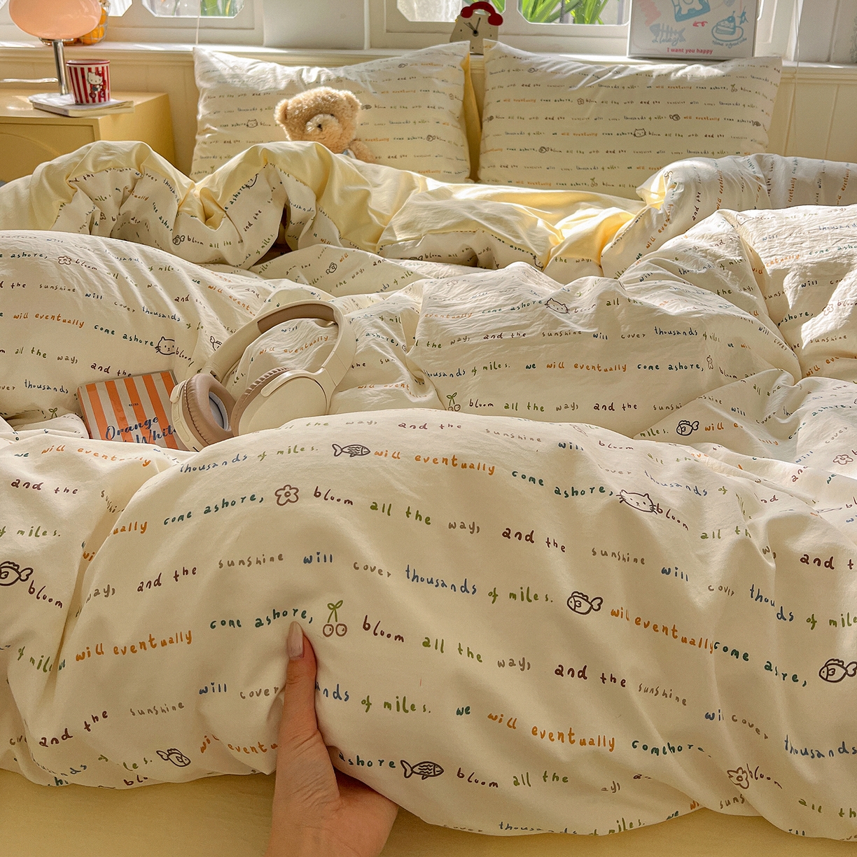 91家纺网 家纺一手货源 找家纺 凯洛奇 2026新款A类仿棉四件套古法水洗棉小清新印花四件套单被套系列 梦回甜心