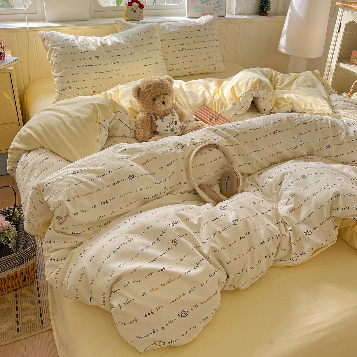 91家纺网 家纺一手货源 找家纺 凯洛奇 2026新款A类仿棉四件套古法水洗棉小清新印花四件套单被套系列 梦回甜心