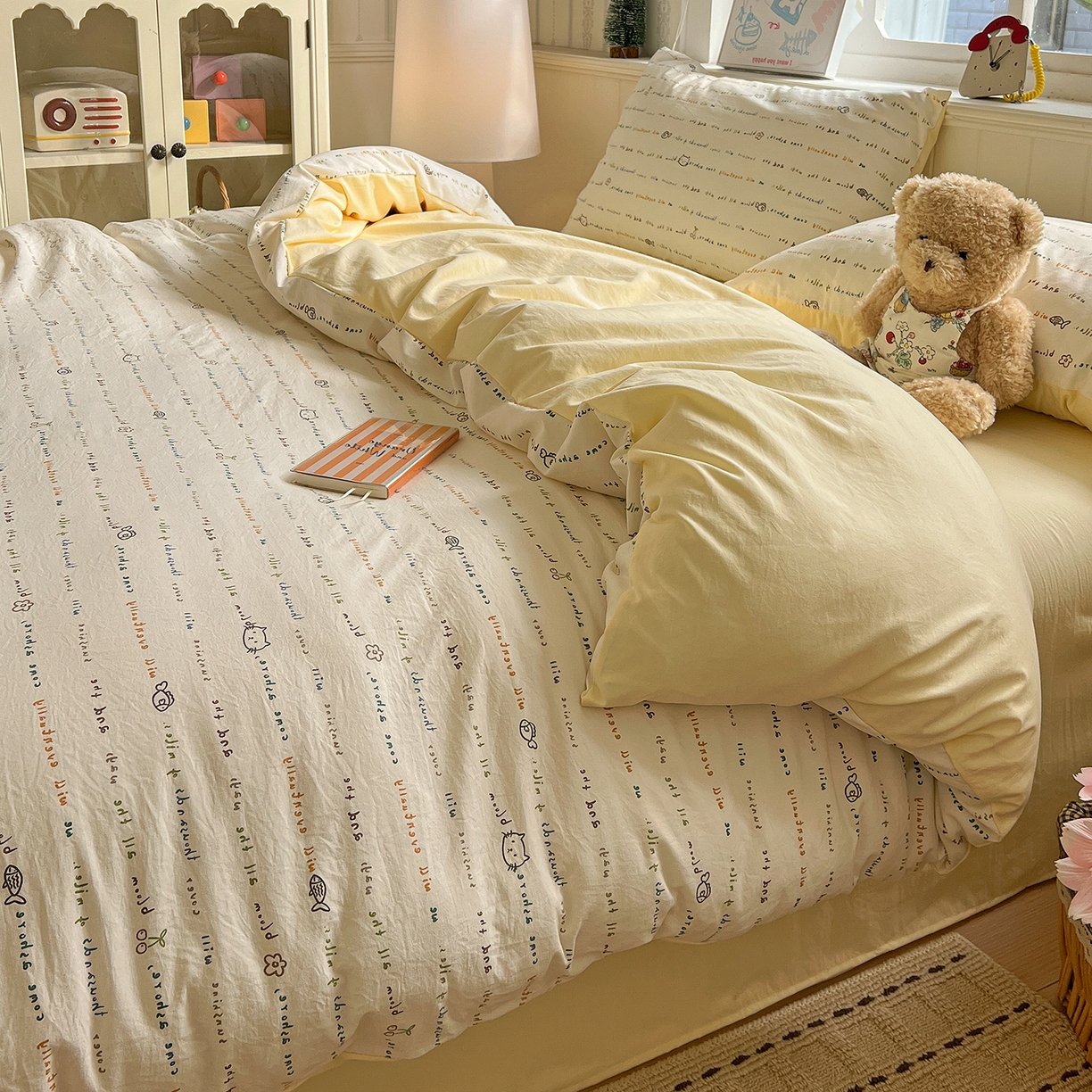 91家纺网 家纺一手货源 找家纺 凯洛奇 2026新款A类仿棉四件套古法水洗棉小清新印花四件套单被套系列 梦回甜心