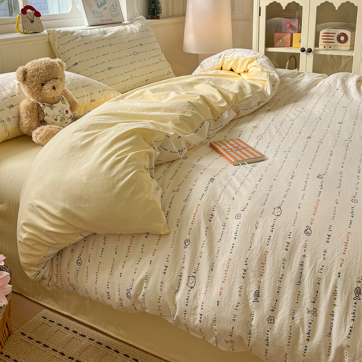 91家纺网 家纺一手货源 找家纺 凯洛奇 2026新款A类仿棉四件套古法水洗棉小清新印花四件套单被套系列 梦回甜心