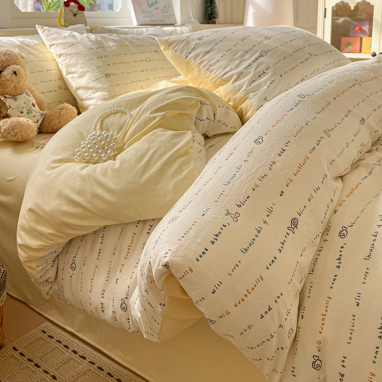 91家纺网 家纺一手货源 找家纺 凯洛奇 2026新款A类仿棉四件套古法水洗棉小清新印花四件套单被套系列 梦回甜心