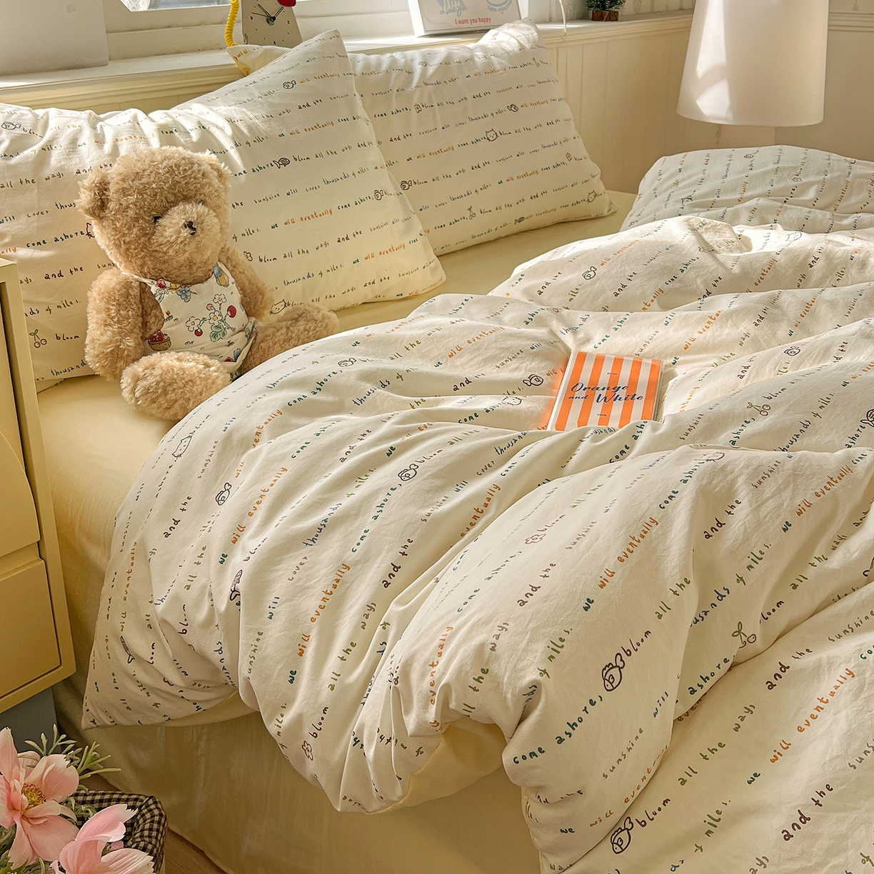 91家纺网 家纺一手货源 找家纺 凯洛奇 2026新款A类仿棉四件套古法水洗棉小清新印花四件套单被套系列 梦回甜心