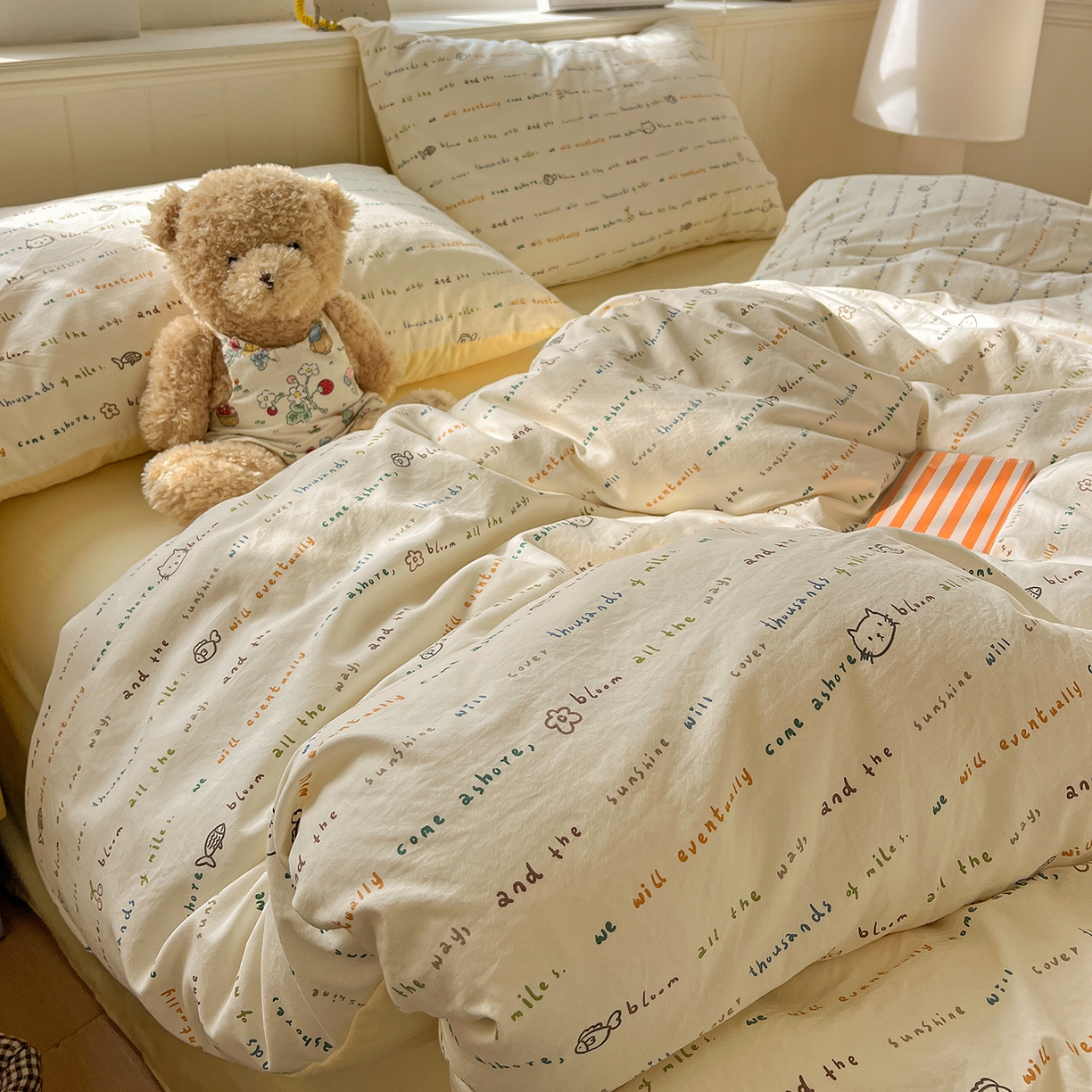 91家纺网 家纺一手货源 找家纺 凯洛奇 2026新款A类仿棉四件套古法水洗棉小清新印花四件套单被套系列 梦回甜心