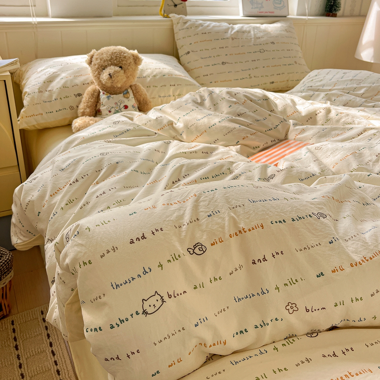 91家纺网 家纺一手货源 找家纺 凯洛奇 2026新款A类仿棉四件套古法水洗棉小清新印花四件套单被套系列 梦回甜心