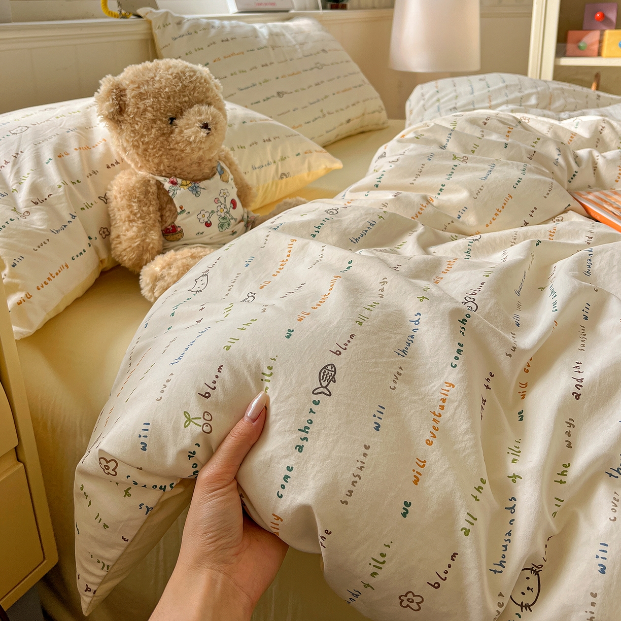 91家纺网 家纺一手货源 找家纺 凯洛奇 2026新款A类仿棉四件套古法水洗棉小清新印花四件套单被套系列 梦回甜心