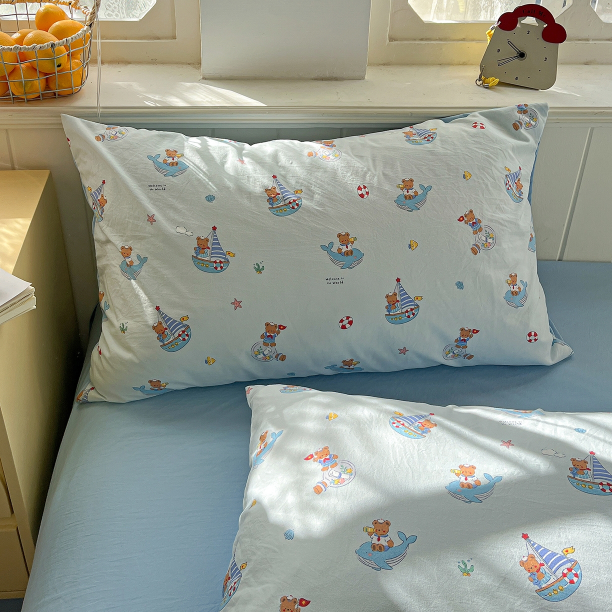 91家纺网 家纺一手货源 找家纺 凯洛奇 2026新款A类仿棉四件套古法水洗棉小清新印花四件套单被套系列 奶油小熊