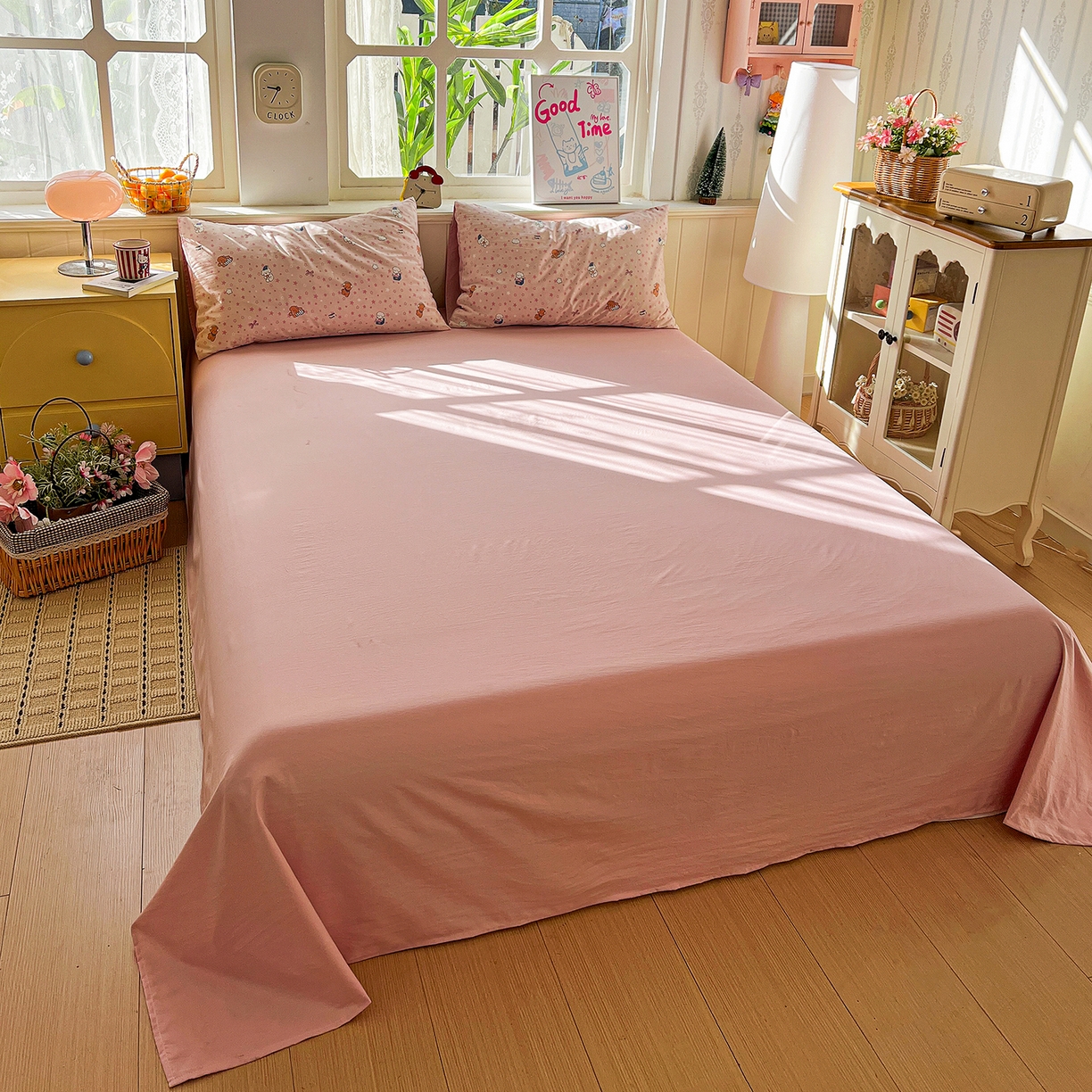 91家纺网 家纺一手货源 找家纺 凯洛奇 2026新款A类仿棉四件套古法水洗棉小清新印花四件套单被套系列 俏皮狗