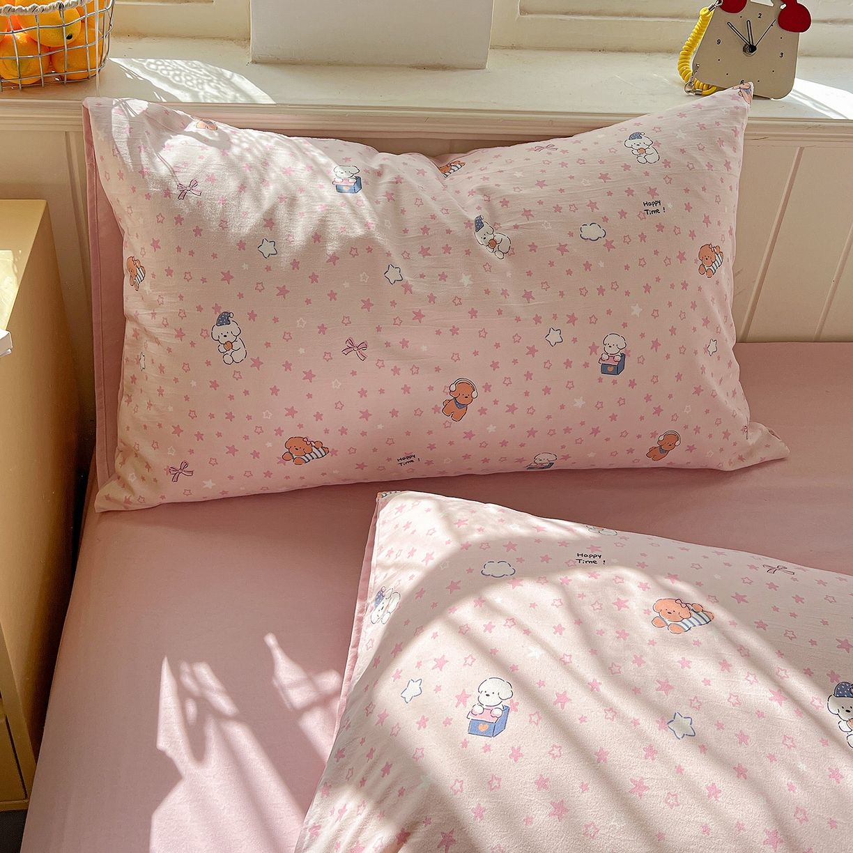 91家纺网 家纺一手货源 找家纺 凯洛奇 2026新款A类仿棉四件套古法水洗棉小清新印花四件套单被套系列 俏皮狗