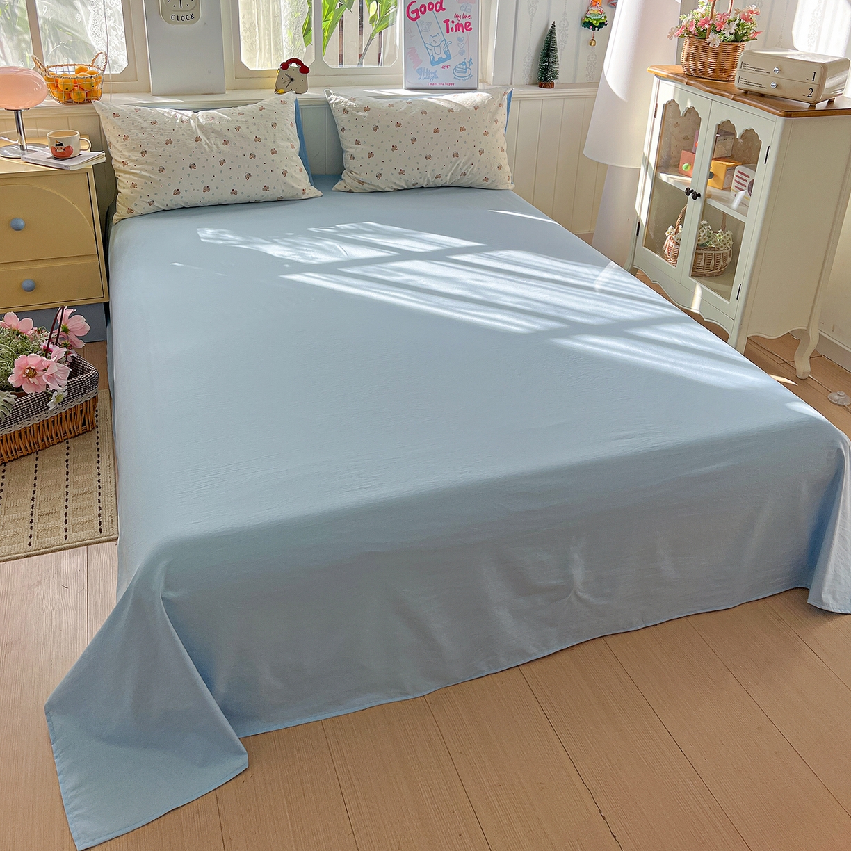 91家纺网 家纺一手货源 找家纺 凯洛奇 2026新款A类仿棉四件套古法水洗棉小清新印花四件套单被套系列 绅士小象