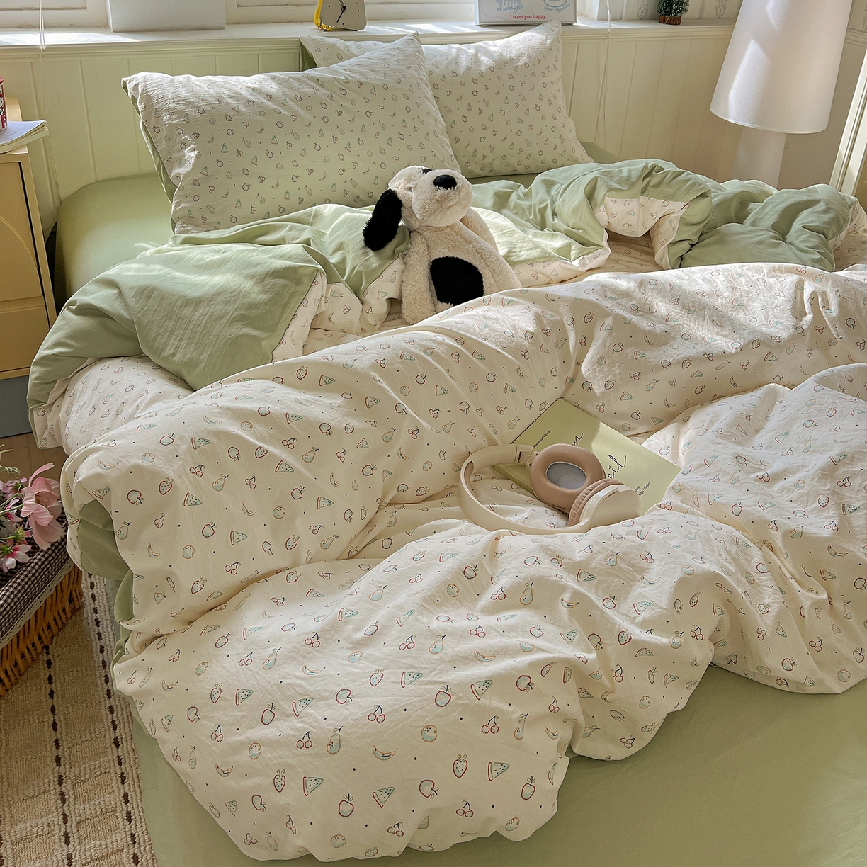 91家纺网 家纺一手货源 找家纺 凯洛奇 2026新款A类仿棉四件套古法水洗棉小清新印花四件套单被套系列 硕果累累