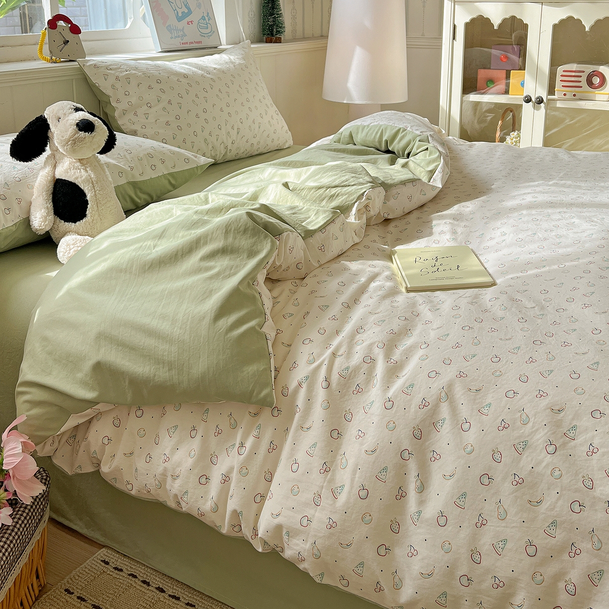 91家纺网 家纺一手货源 找家纺 凯洛奇 2026新款A类仿棉四件套古法水洗棉小清新印花四件套单被套系列 硕果累累