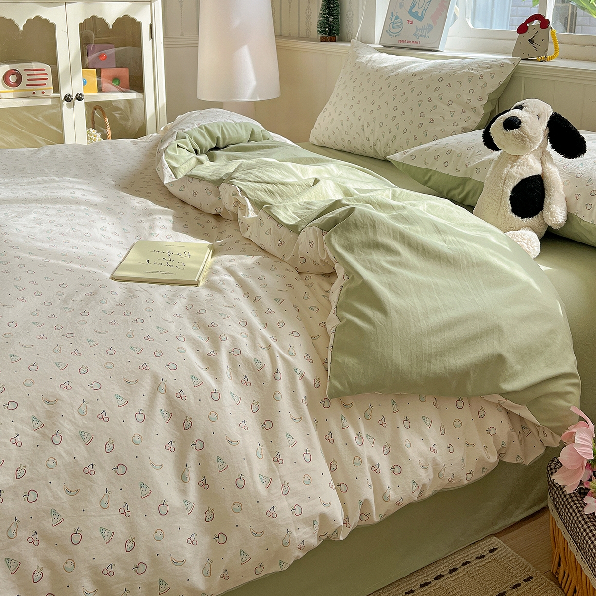 91家纺网 家纺一手货源 找家纺 凯洛奇 2026新款A类仿棉四件套古法水洗棉小清新印花四件套单被套系列 硕果累累