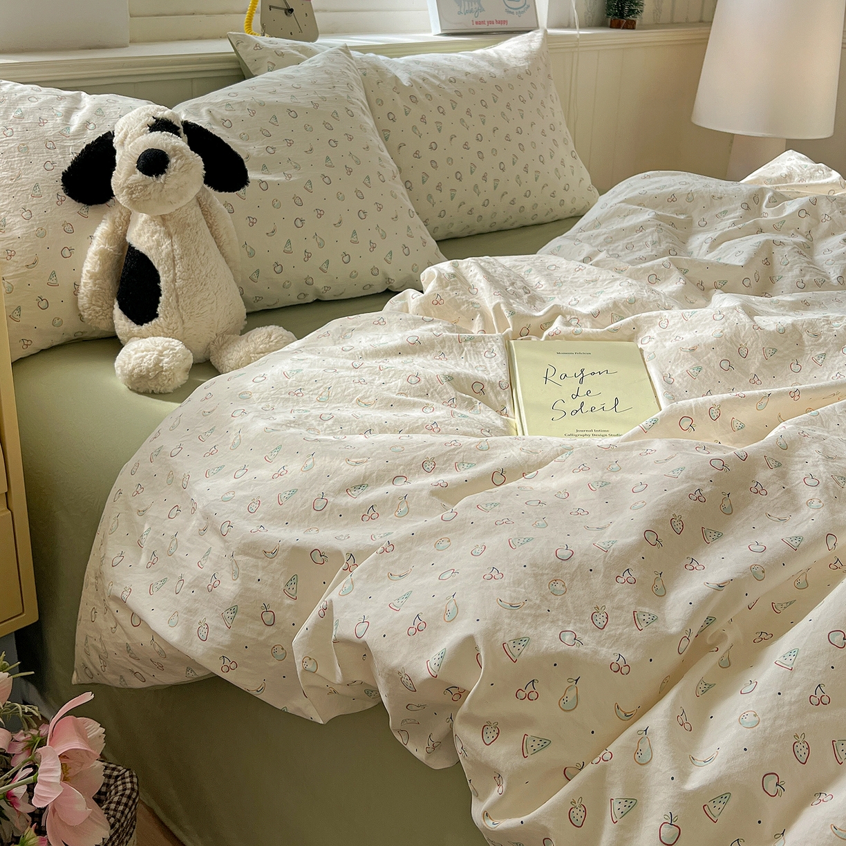 91家纺网 家纺一手货源 找家纺 凯洛奇 2026新款A类仿棉四件套古法水洗棉小清新印花四件套单被套系列 硕果累累