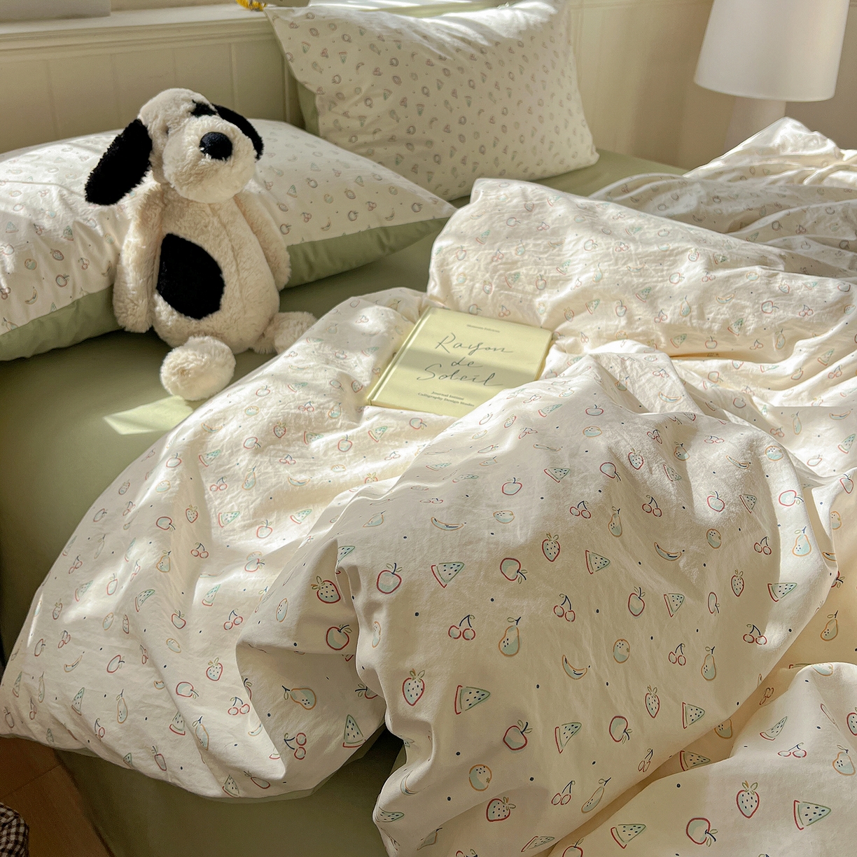 91家纺网 家纺一手货源 找家纺 凯洛奇 2026新款A类仿棉四件套古法水洗棉小清新印花四件套单被套系列 硕果累累