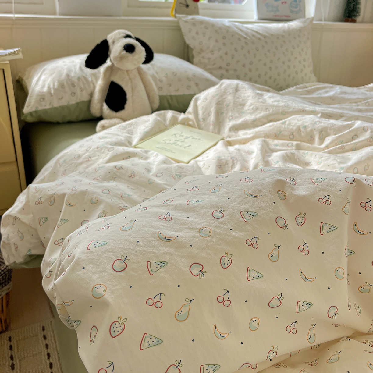 91家纺网 家纺一手货源 找家纺 凯洛奇 2026新款A类仿棉四件套古法水洗棉小清新印花四件套单被套系列 硕果累累