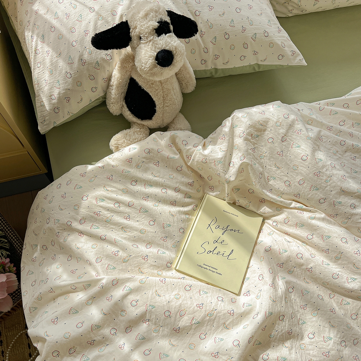 91家纺网 家纺一手货源 找家纺 凯洛奇 2026新款A类仿棉四件套古法水洗棉小清新印花四件套单被套系列 硕果累累