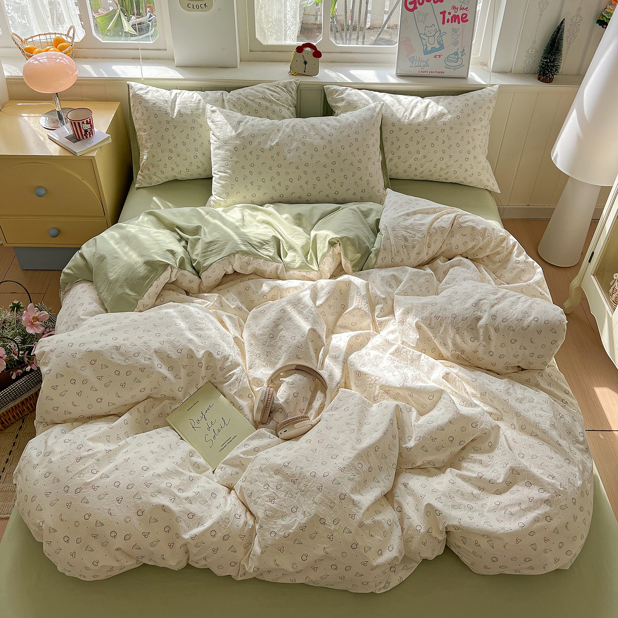 91家纺网 家纺一手货源 找家纺 凯洛奇 2026新款A类仿棉四件套古法水洗棉小清新印花四件套单被套系列 硕果累累