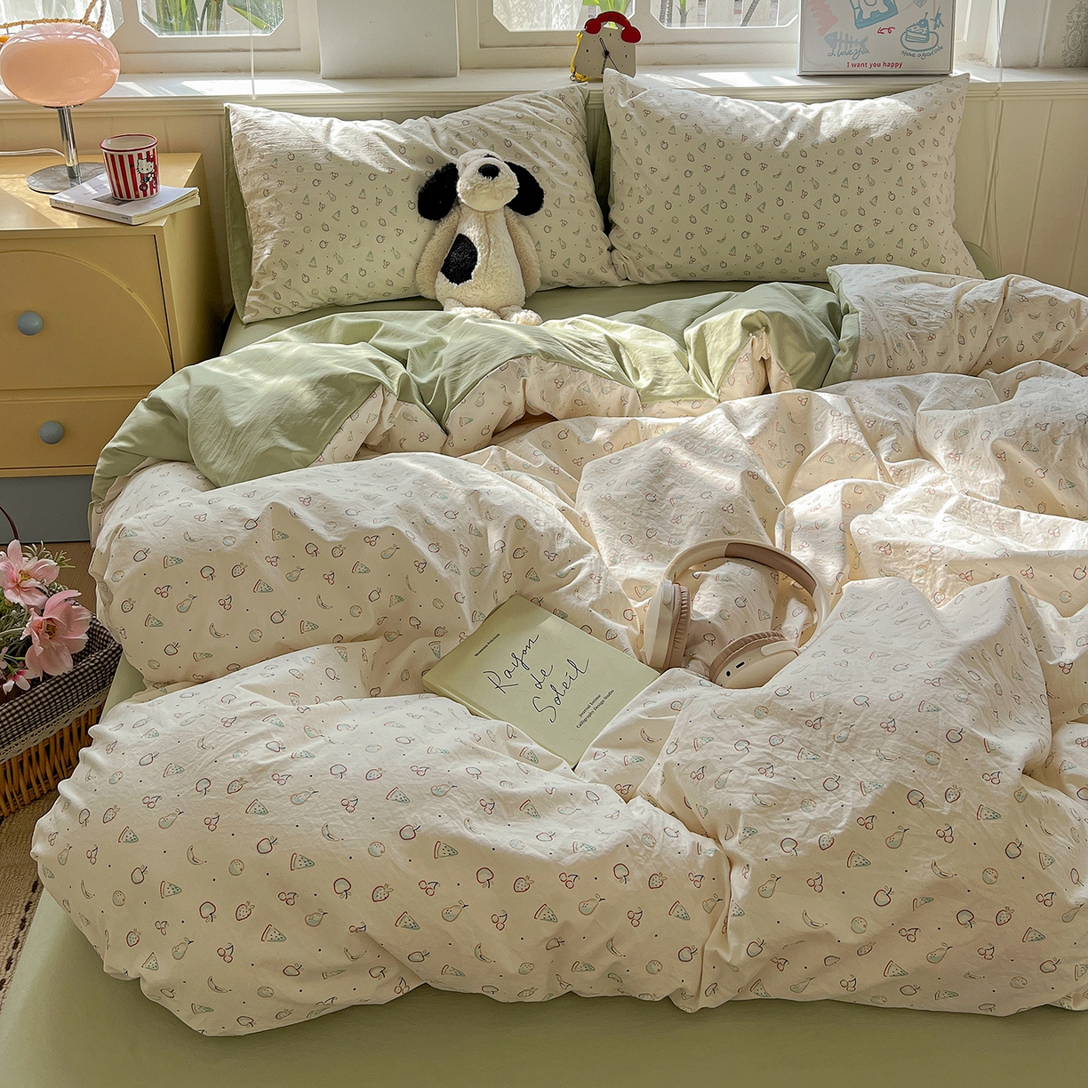 91家纺网 家纺一手货源 找家纺 凯洛奇 2026新款A类仿棉四件套古法水洗棉小清新印花四件套单被套系列 硕果累累