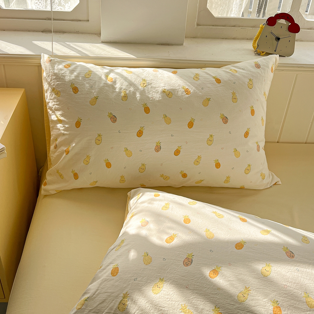 91家纺网 家纺一手货源 找家纺 凯洛奇 2026新款A类仿棉四件套古法水洗棉小清新印花四件套单被套系列 甜心菠萝