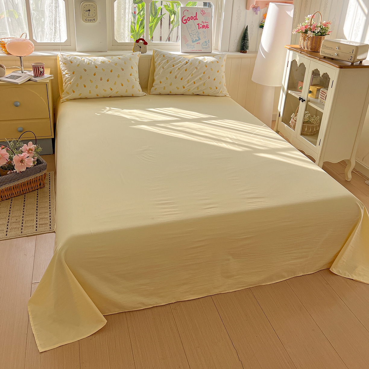 91家纺网 家纺一手货源 找家纺 凯洛奇 2026新款A类仿棉四件套古法水洗棉小清新印花四件套单被套系列 甜心菠萝