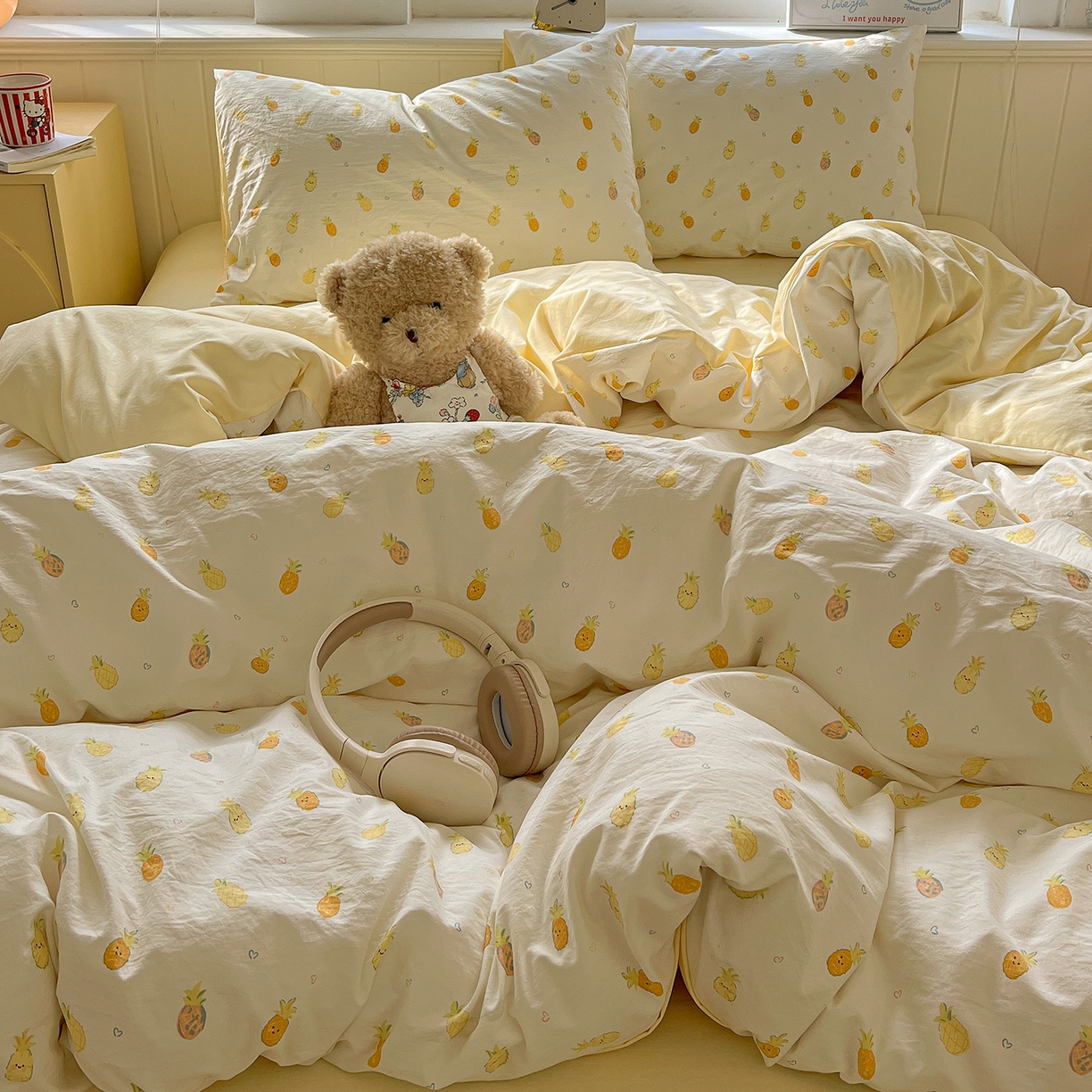 91家纺网 家纺一手货源 找家纺 凯洛奇 2026新款A类仿棉四件套古法水洗棉小清新印花四件套单被套系列 甜心菠萝