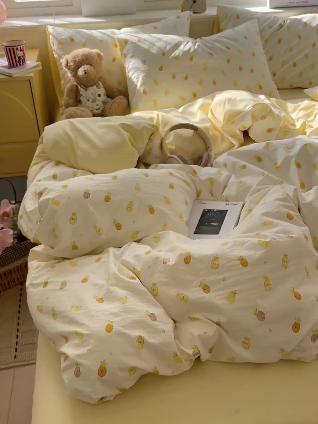 91家纺网 家纺一手货源 找家纺 凯洛奇 2026新款A类仿棉四件套古法水洗棉小清新印花四件套单被套系列 甜心菠萝