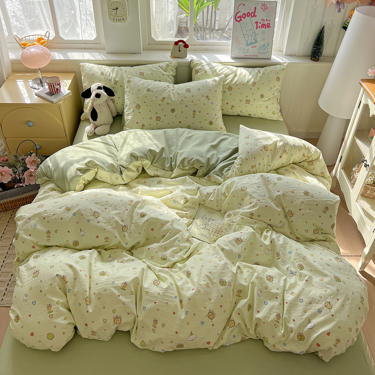 91家纺网 家纺一手货源 找家纺 凯洛奇 2026新款A类仿棉四件套古法水洗棉小清新印花四件套单被套系列 童趣绘彩