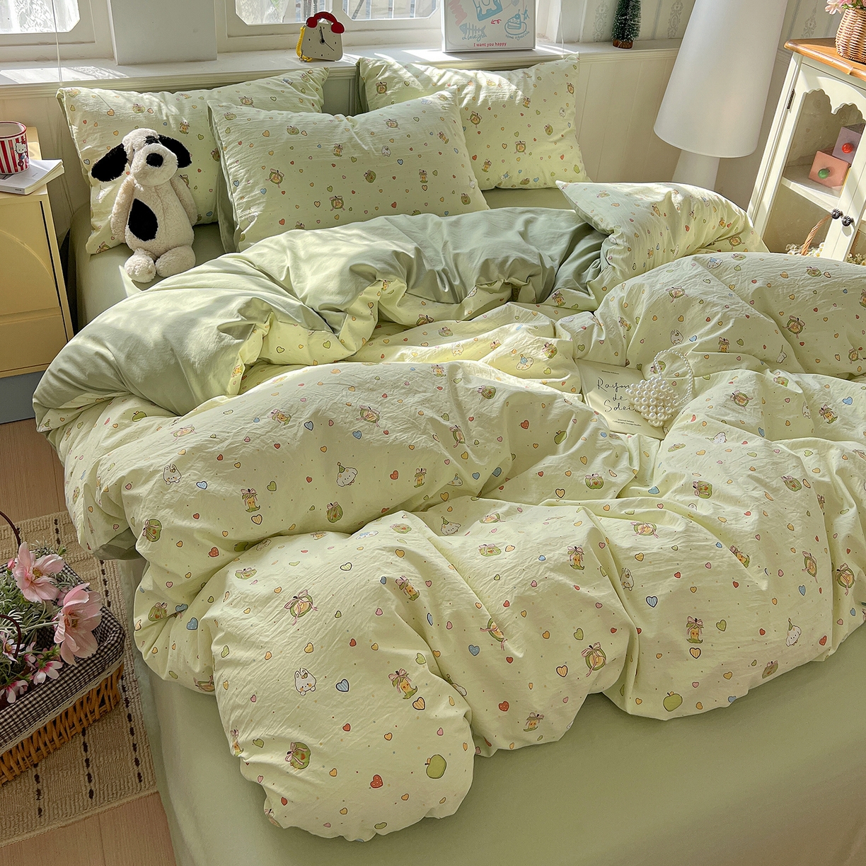 91家纺网 家纺一手货源 找家纺 凯洛奇 2026新款A类仿棉四件套古法水洗棉小清新印花四件套单被套系列 童趣绘彩