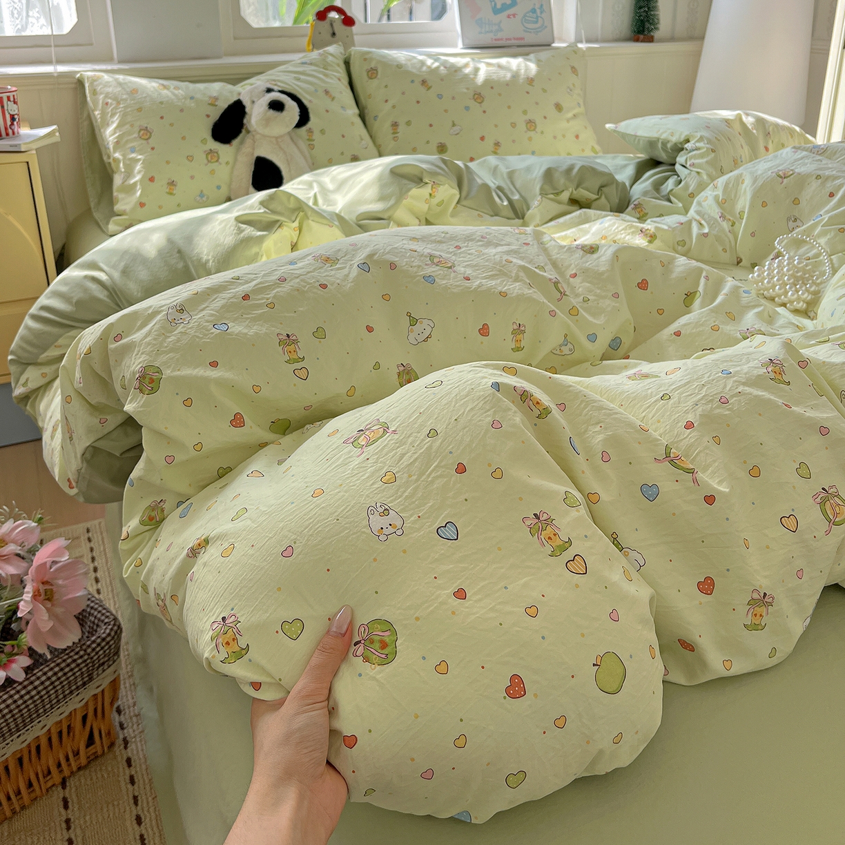 91家纺网 家纺一手货源 找家纺 凯洛奇 2026新款A类仿棉四件套古法水洗棉小清新印花四件套单被套系列 童趣绘彩