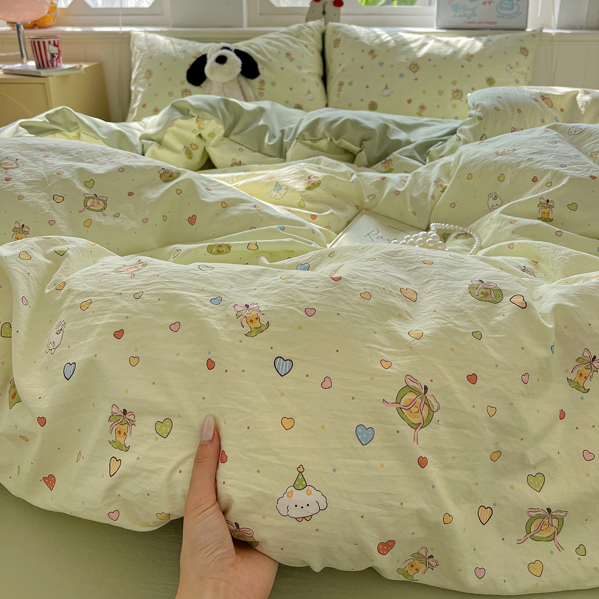 91家纺网 家纺一手货源 找家纺 凯洛奇 2026新款A类仿棉四件套古法水洗棉小清新印花四件套单被套系列 童趣绘彩