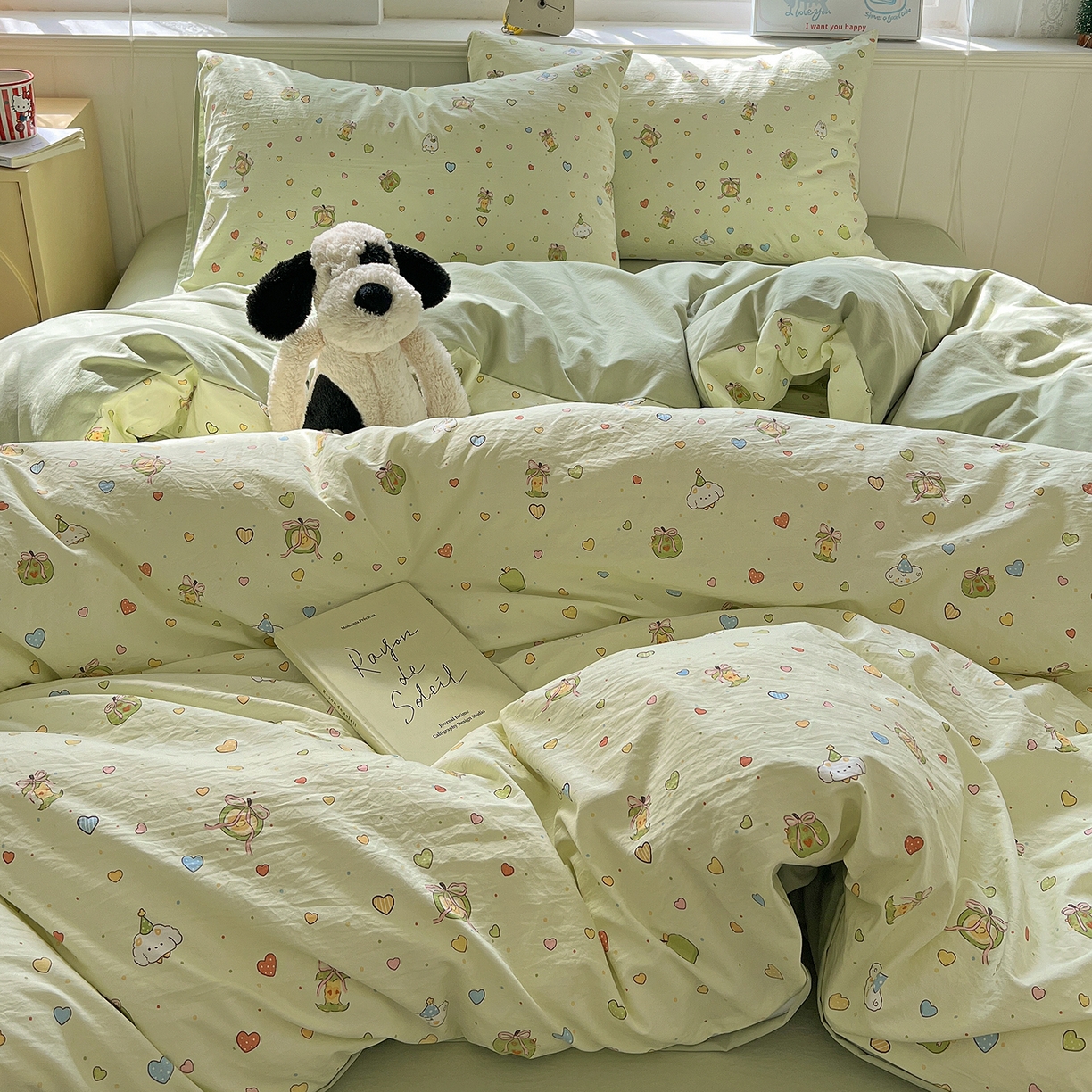 91家纺网 家纺一手货源 找家纺 凯洛奇 2026新款A类仿棉四件套古法水洗棉小清新印花四件套单被套系列 童趣绘彩