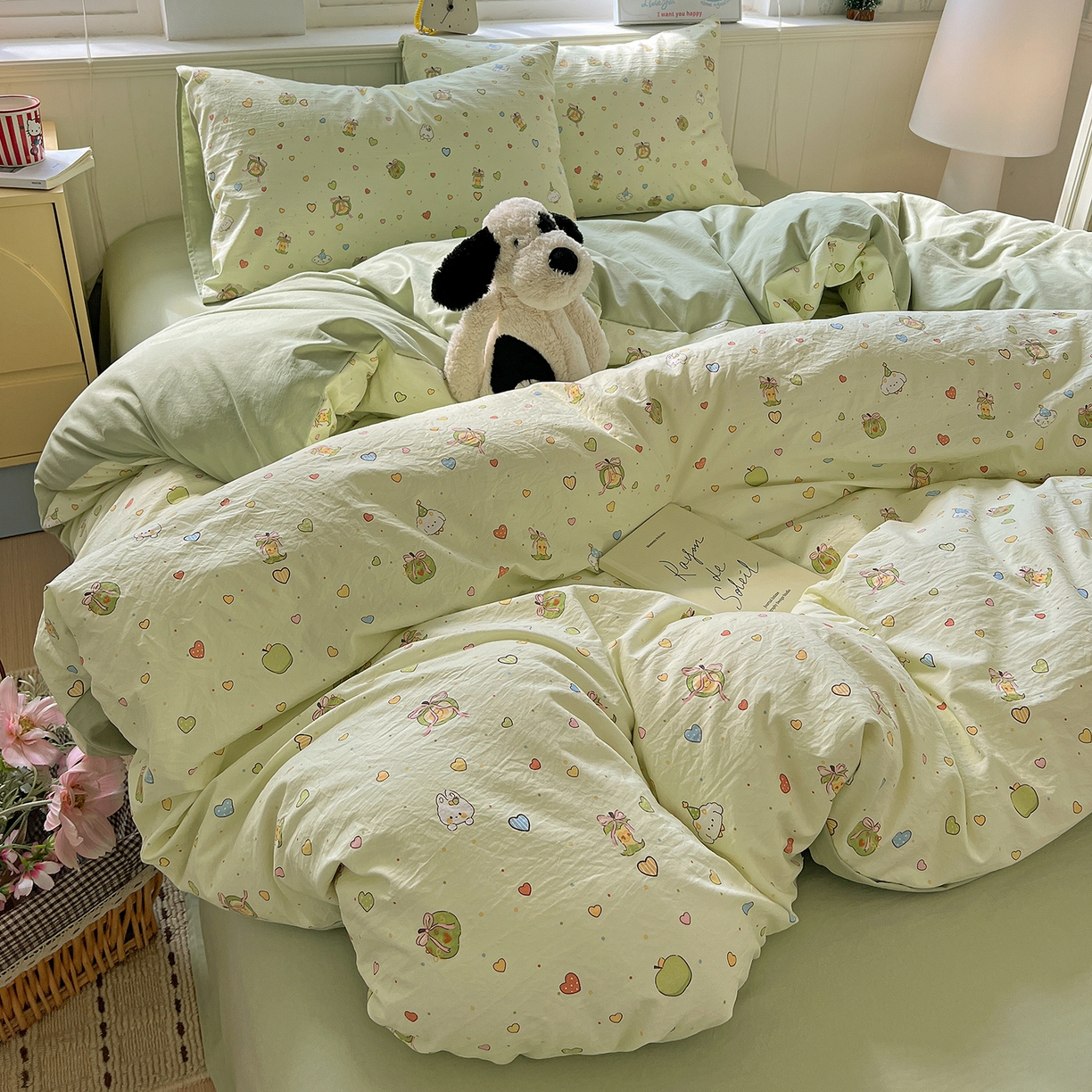 91家纺网 家纺一手货源 找家纺 凯洛奇 2026新款A类仿棉四件套古法水洗棉小清新印花四件套单被套系列 童趣绘彩