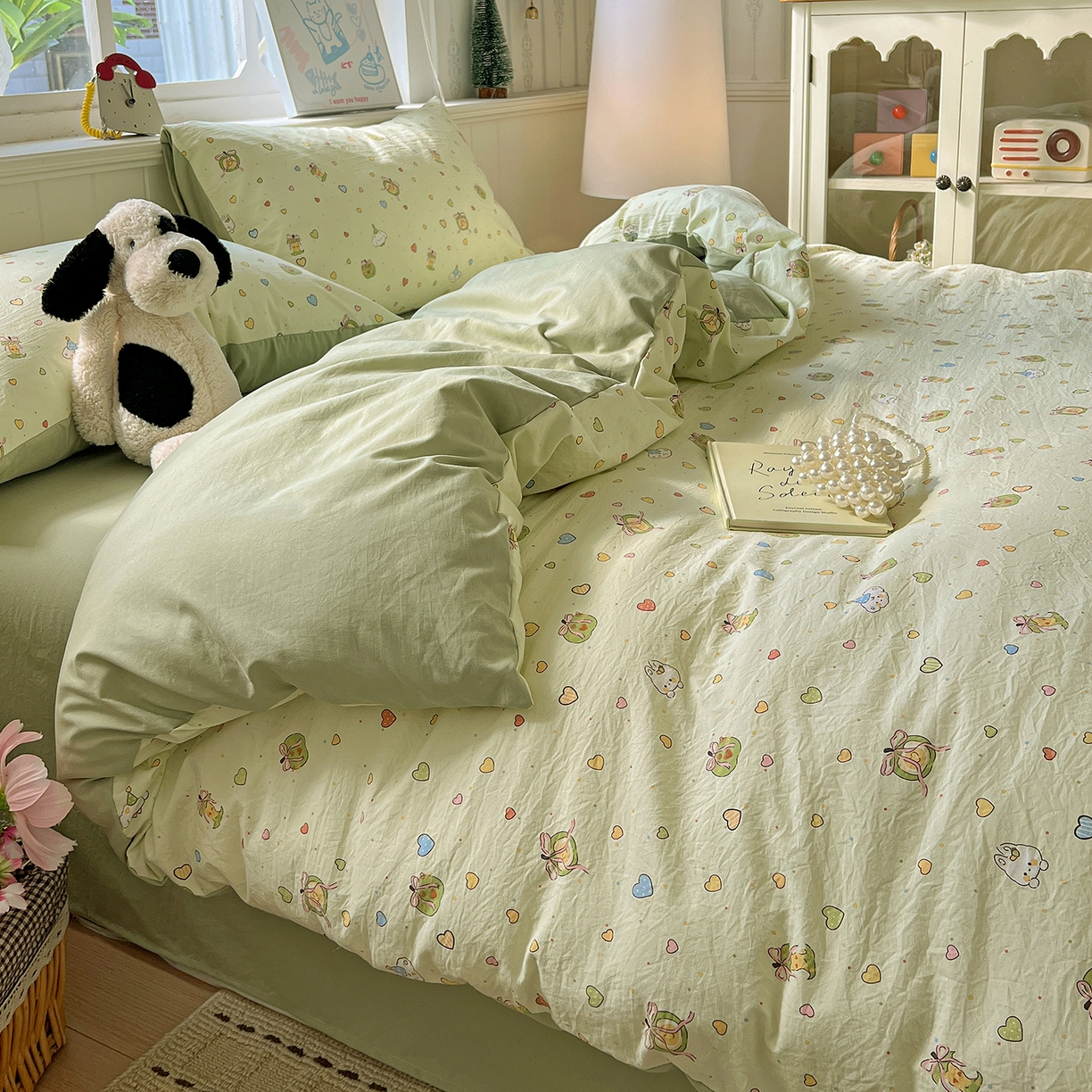 91家纺网 家纺一手货源 找家纺 凯洛奇 2026新款A类仿棉四件套古法水洗棉小清新印花四件套单被套系列 童趣绘彩