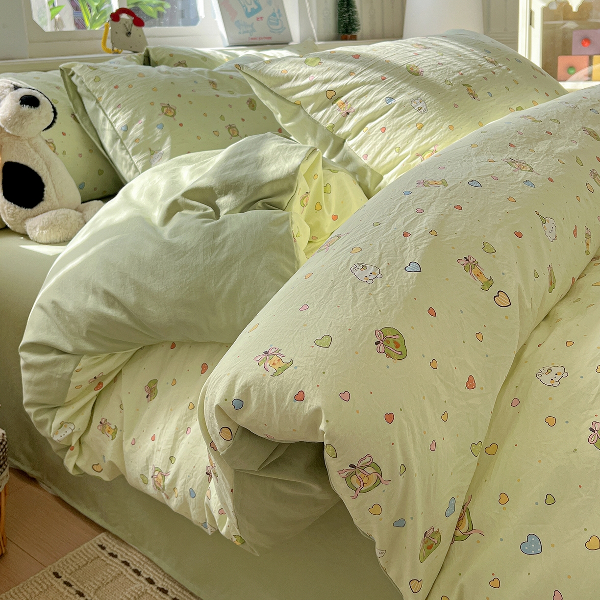 91家纺网 家纺一手货源 找家纺 凯洛奇 2026新款A类仿棉四件套古法水洗棉小清新印花四件套单被套系列 童趣绘彩