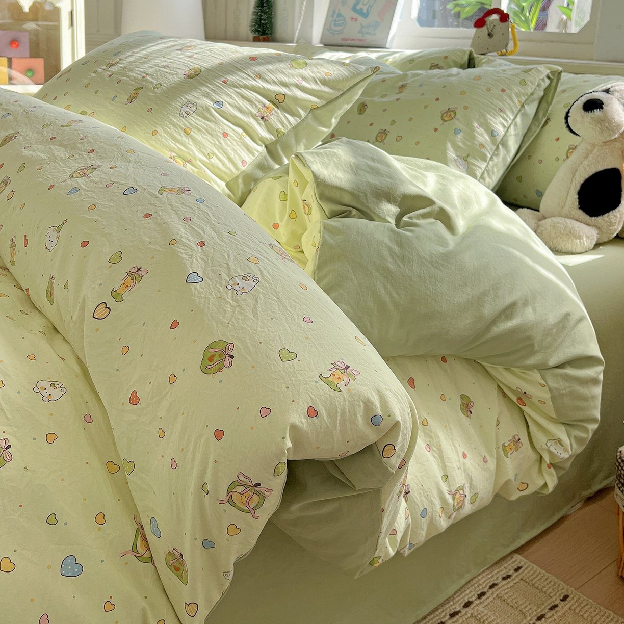 91家纺网 家纺一手货源 找家纺 凯洛奇 2026新款A类仿棉四件套古法水洗棉小清新印花四件套单被套系列 童趣绘彩