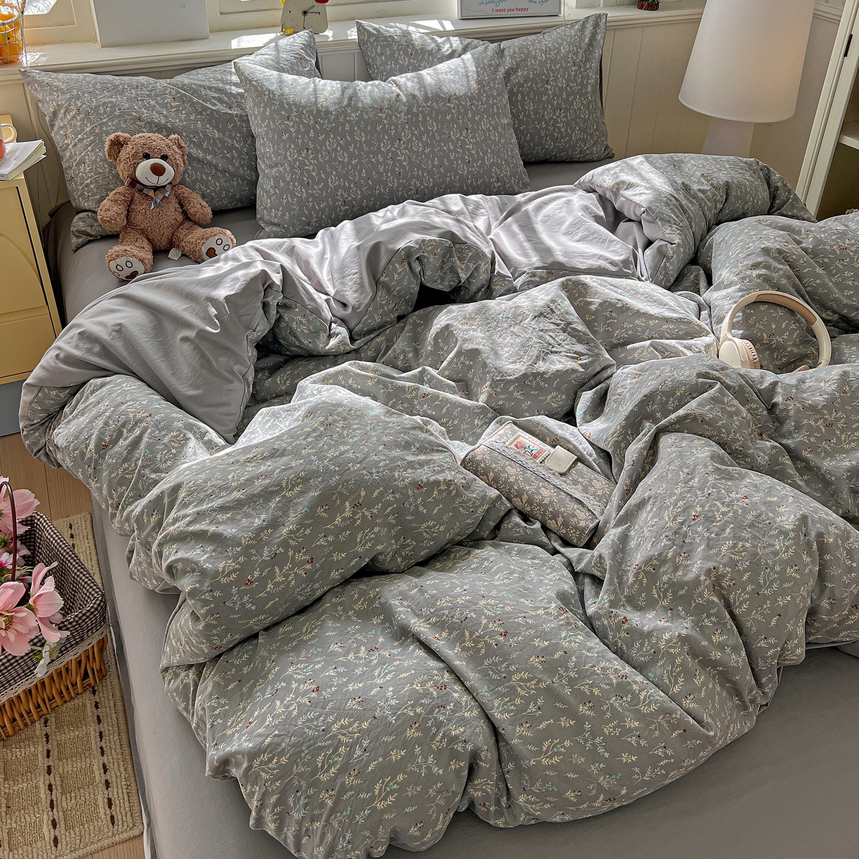 91家纺网 家纺一手货源 找家纺 凯洛奇 2026新款A类仿棉四件套古法水洗棉小清新印花四件套单被套系列 晚枫