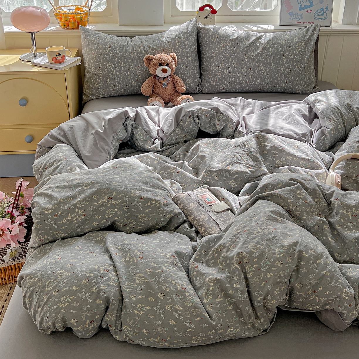 91家纺网 家纺一手货源 找家纺 凯洛奇 2026新款A类仿棉四件套古法水洗棉小清新印花四件套单被套系列 晚枫